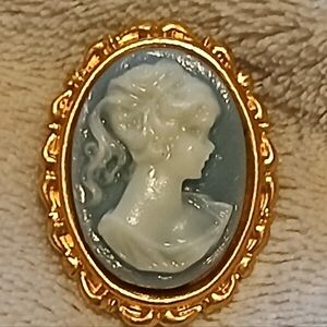 Elegant Gold and Blue Cameo Brooch
